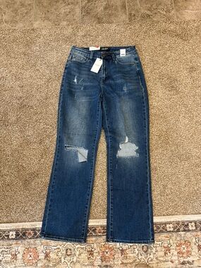 Judy Blue Medium Blue Distressed Straight Leg Jeans